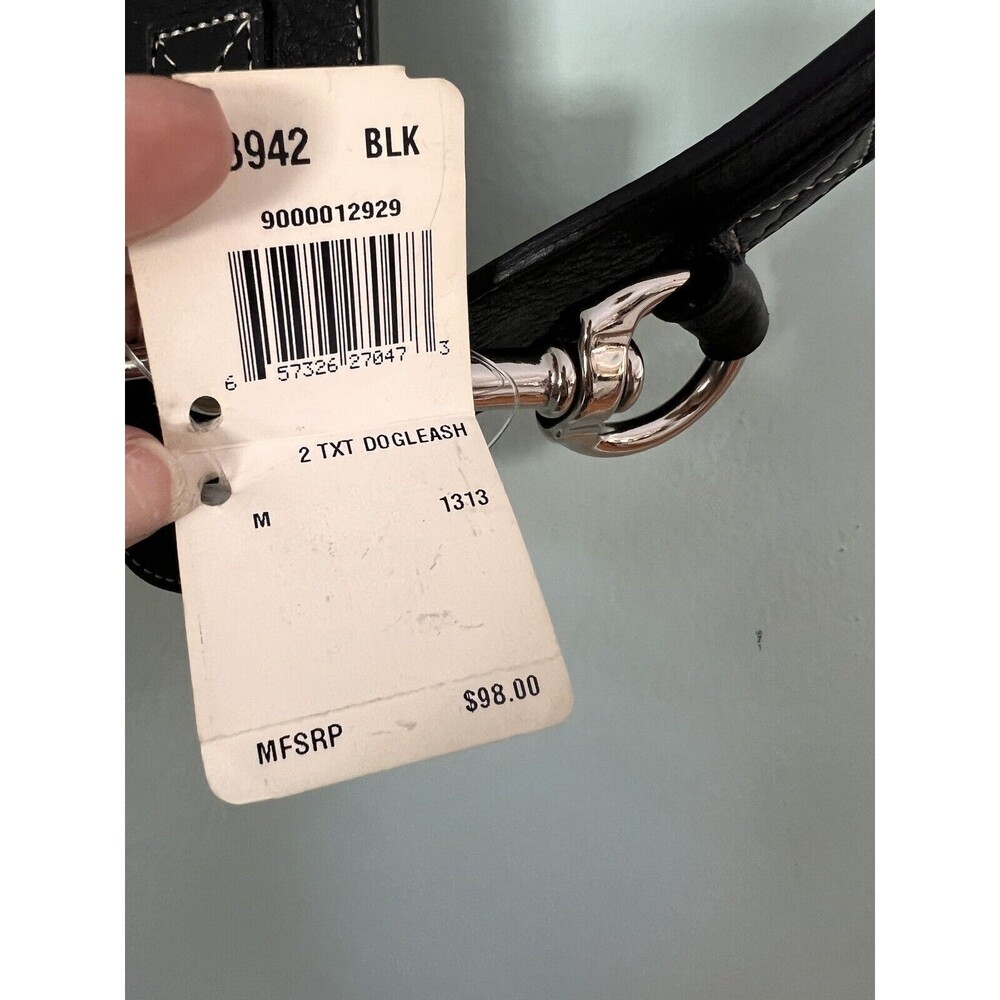 COACH dog Leash Belt Italy Leather Black Coach Tag NWT cross Grain White‎ Trim M - Picture 3 of 5